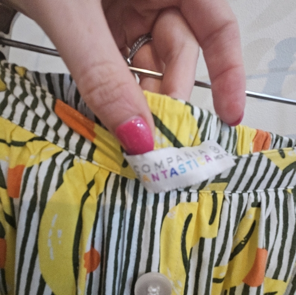 Striped Button-Up Midi Skirt With Banana And Orange Pattern - Picture 3 of 4